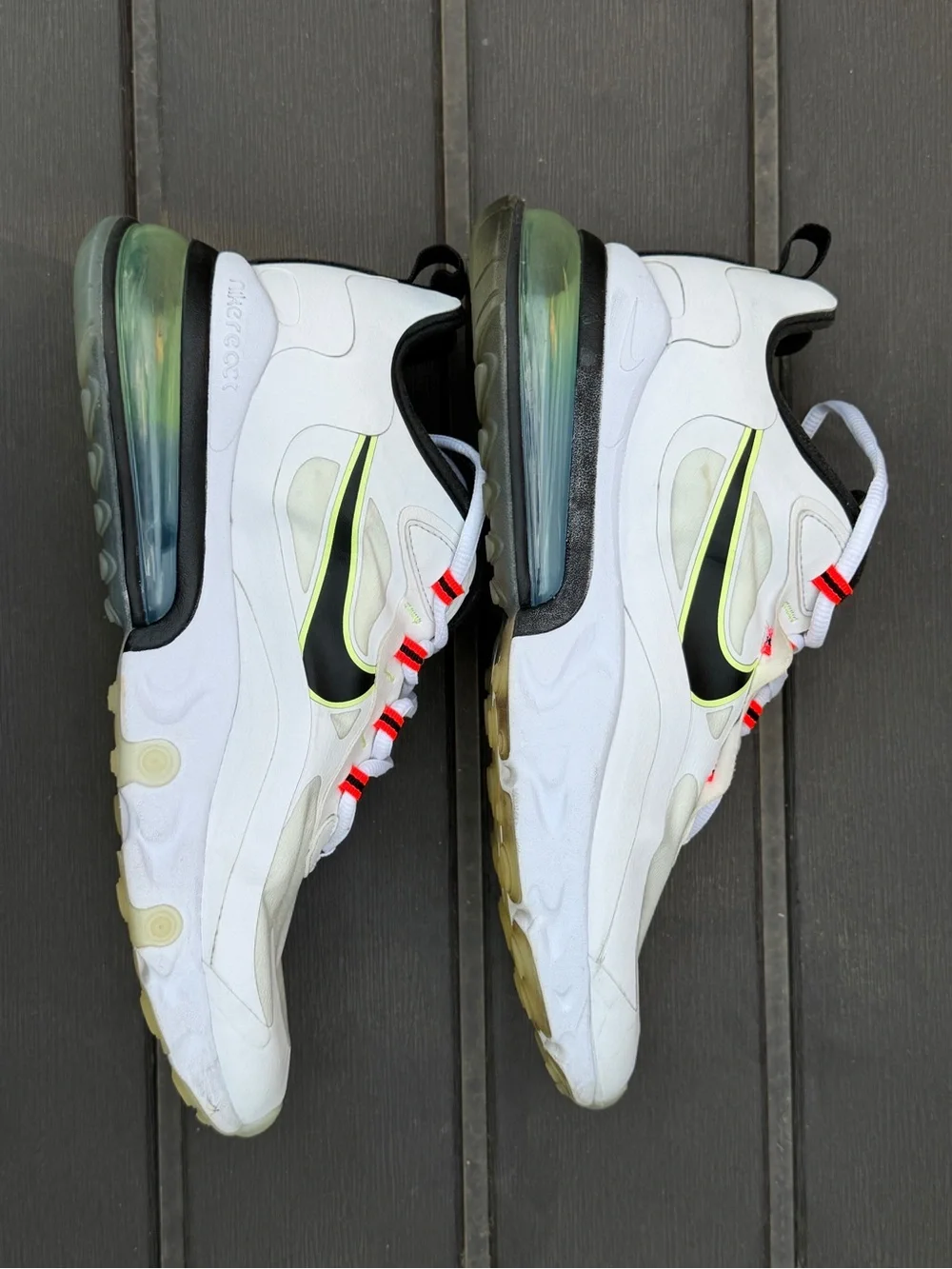 Nike Air Max 270 React Men’s Size 12 White Black Volt Running Sneakers